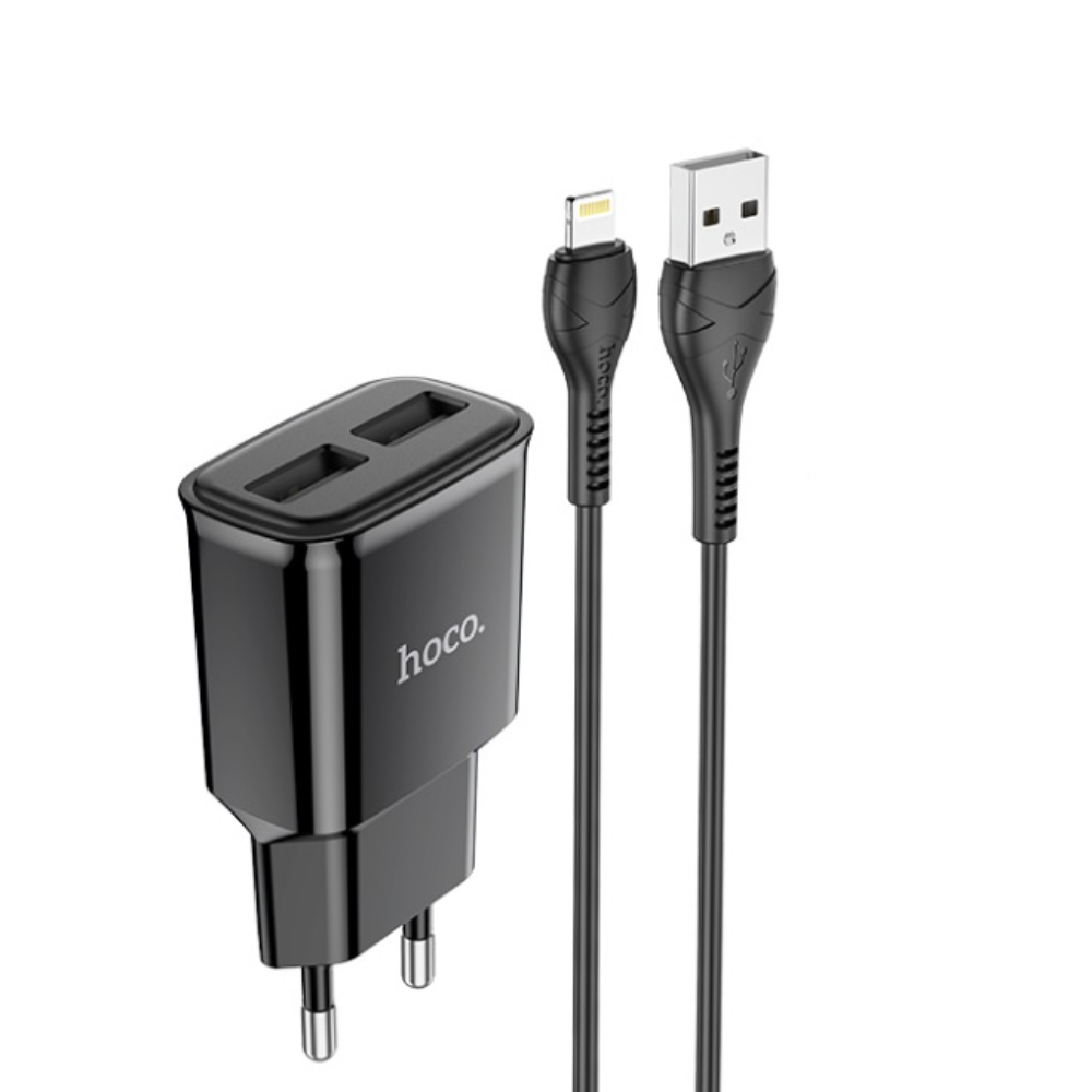 

Сетевое зарядное устройство Hoco C88Ai lightning 2xUSB 2.4 А черный, C88Ai