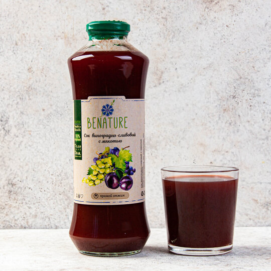 Сок Benature виноградно-сливовый с мякотью прямого отжима 750 мл