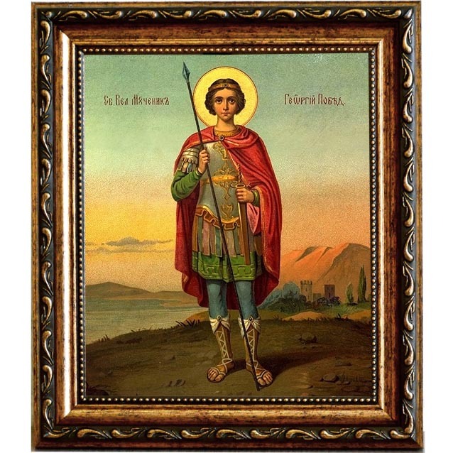

Георгий Победоносец святой великомученик. Ростовая икона на холсте.