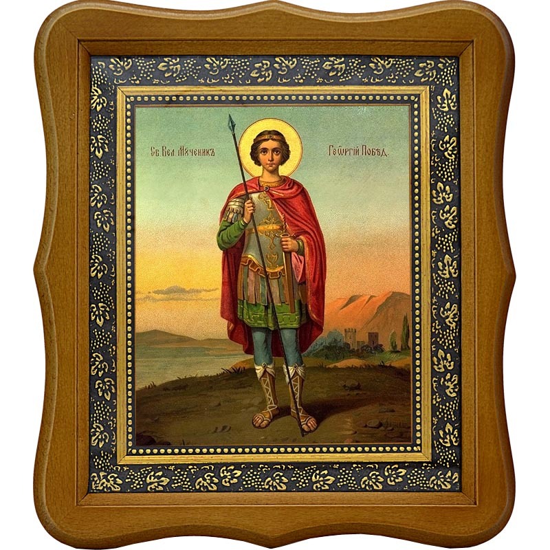 

Георгий Победоносец святой великомученик. Ростовая икона на холсте.