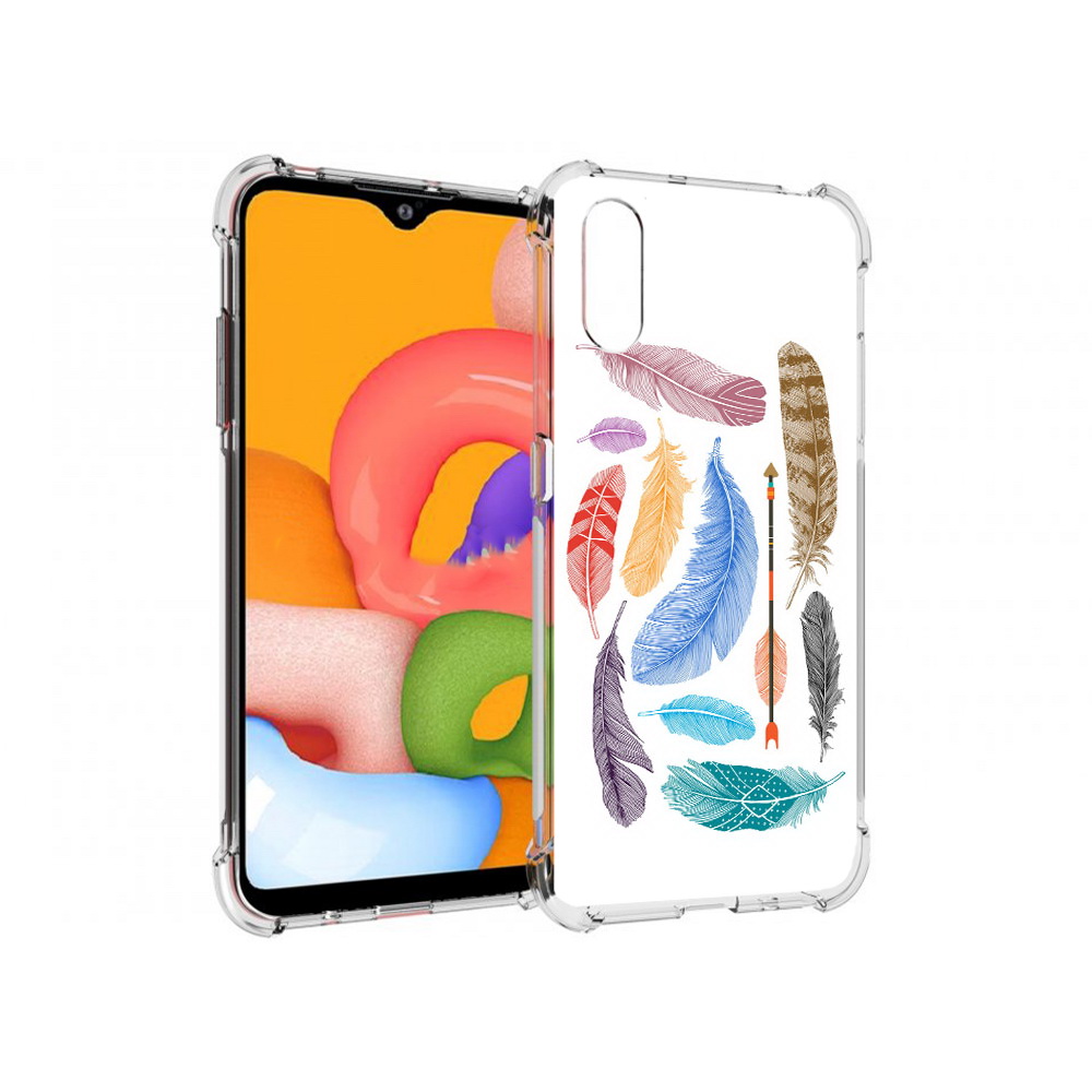 

Чехол MyPads Tocco для Samsung Galaxy A01 разноцветные перья (PT144711.509.572), Прозрачный, Tocco