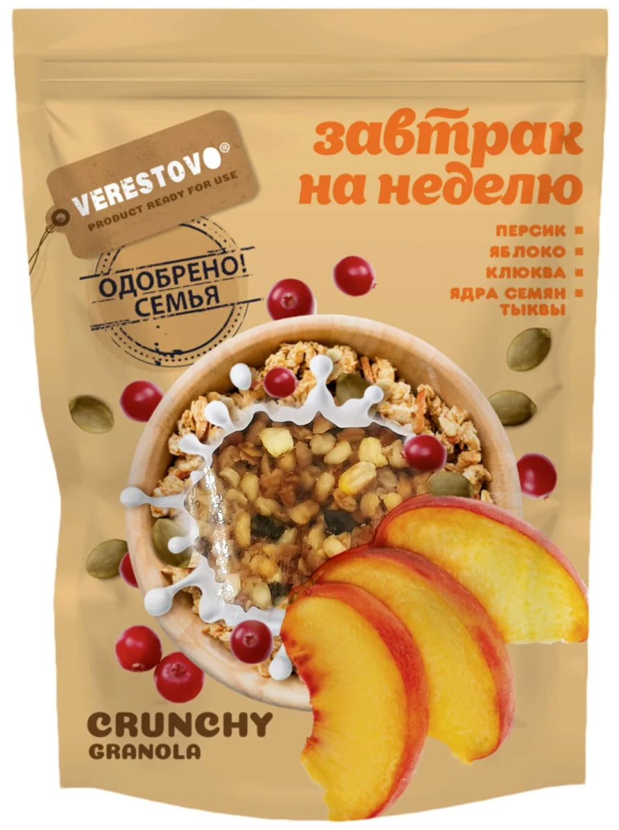 

Гранола Verestovo персик, клюква, семена тыквы, без сахара, 1 кг