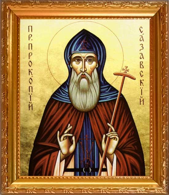 

Прокопий Сазавский, Чешский, преподобный, игумен. Икона на холсте.