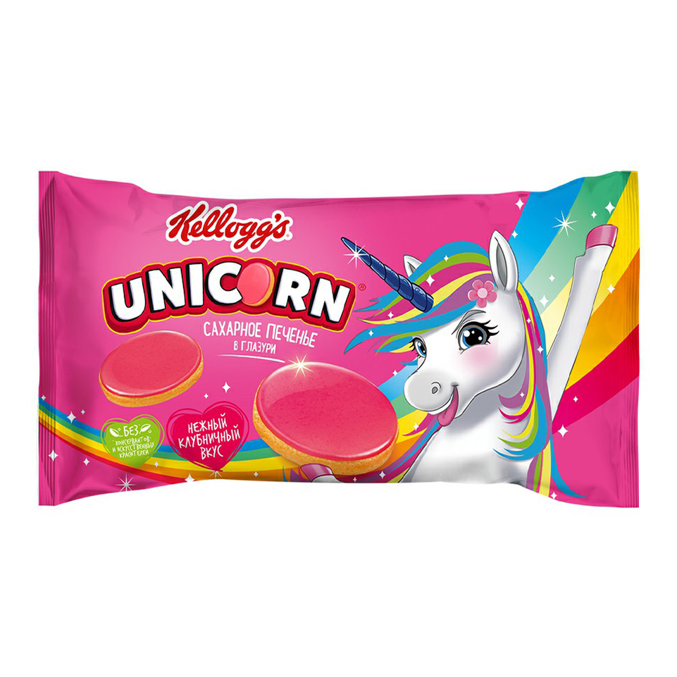 Печенье сахарное Unicorn с клубничной глазурью, 105 г