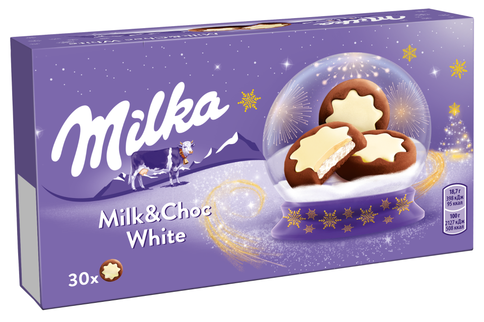 

Печенье MILKA Milk and Choc White, Молочная и Какао начинка, Коробка, 187г