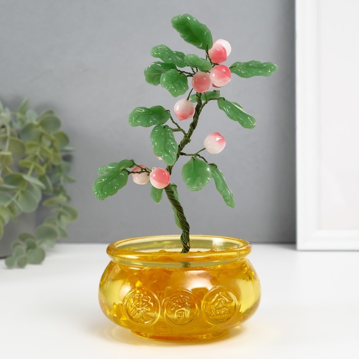 

Сувенир бонсай "Дерево с персиками в чаше богатства" розовый 10 персиков 9х9х14 см, Желтый