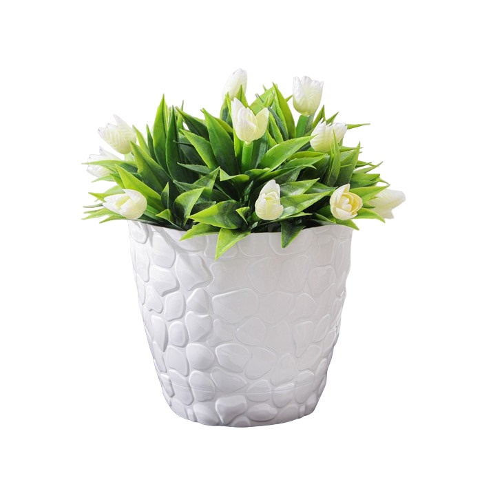 

Цветочное кашпо с поддоном Камешки 5493137 1,6 л белый, с поддоном камешки