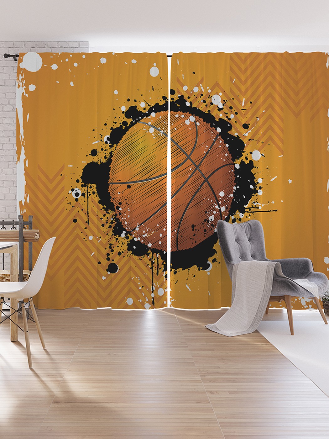 фото Шторы под лён joyarty "пятнистый баскетбольный мяч", серия oxford delux, 340х265 см