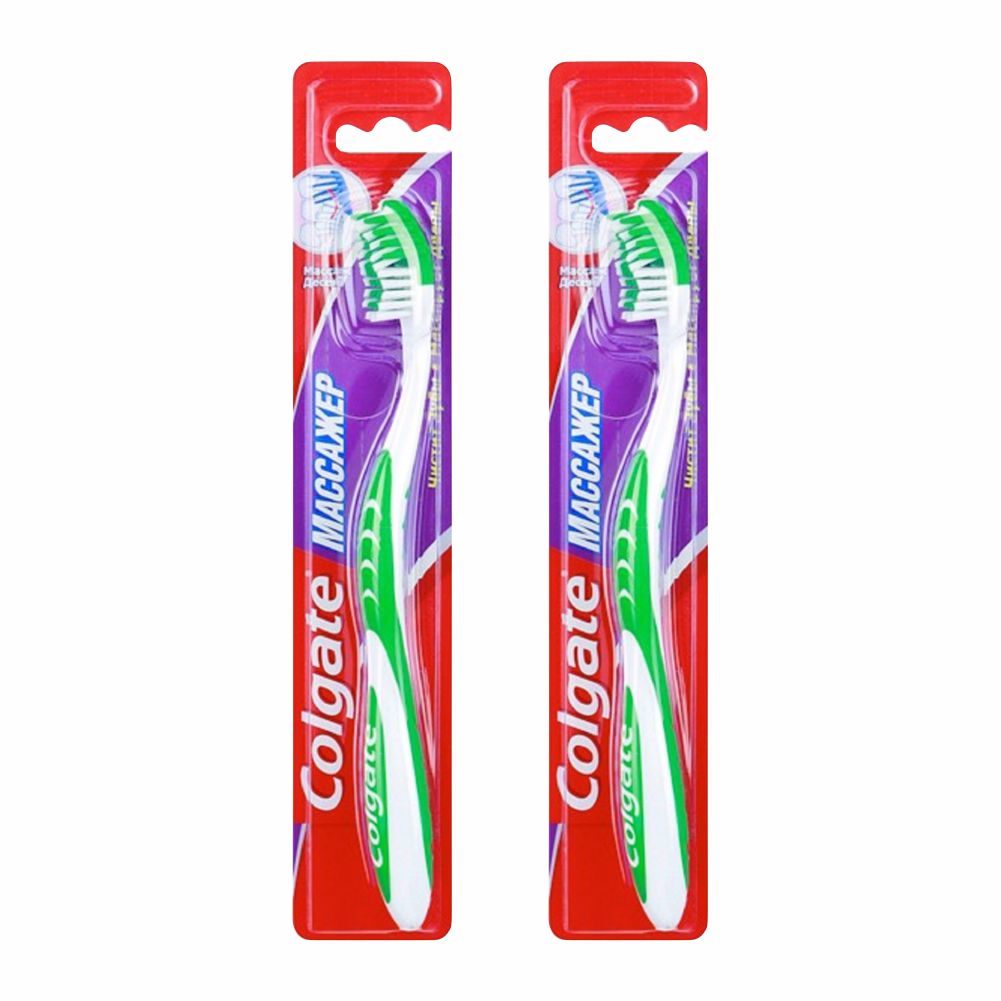 Комплект COLGATE Зубная щетка Массажер средняя 2 шт з щетка колгейт зиг заг древесный уголь средняя