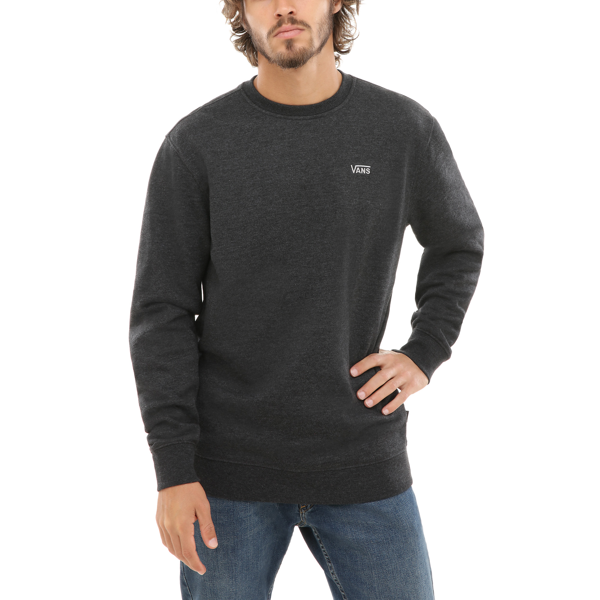 фото Толстовка мужская vans mn basic crew fleece black hea черная xs