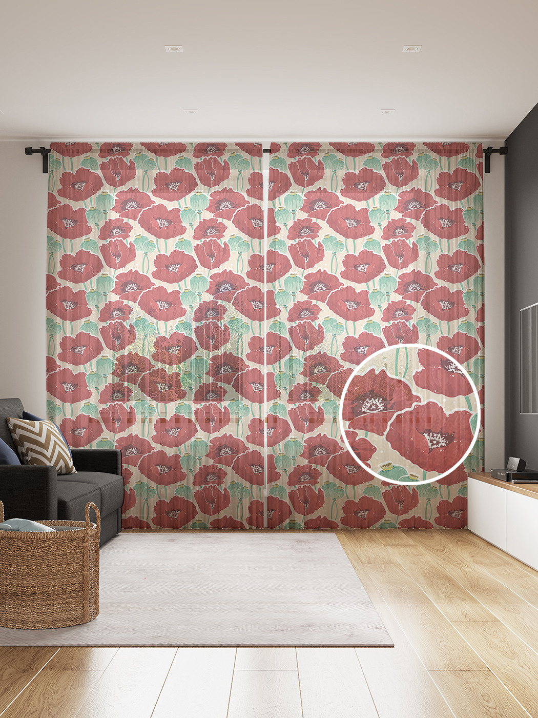 

Фототюль JoyArty "Полотно маков", 145x265см (2 полотна со шторной лентой + 50 крючков), Полотно маков