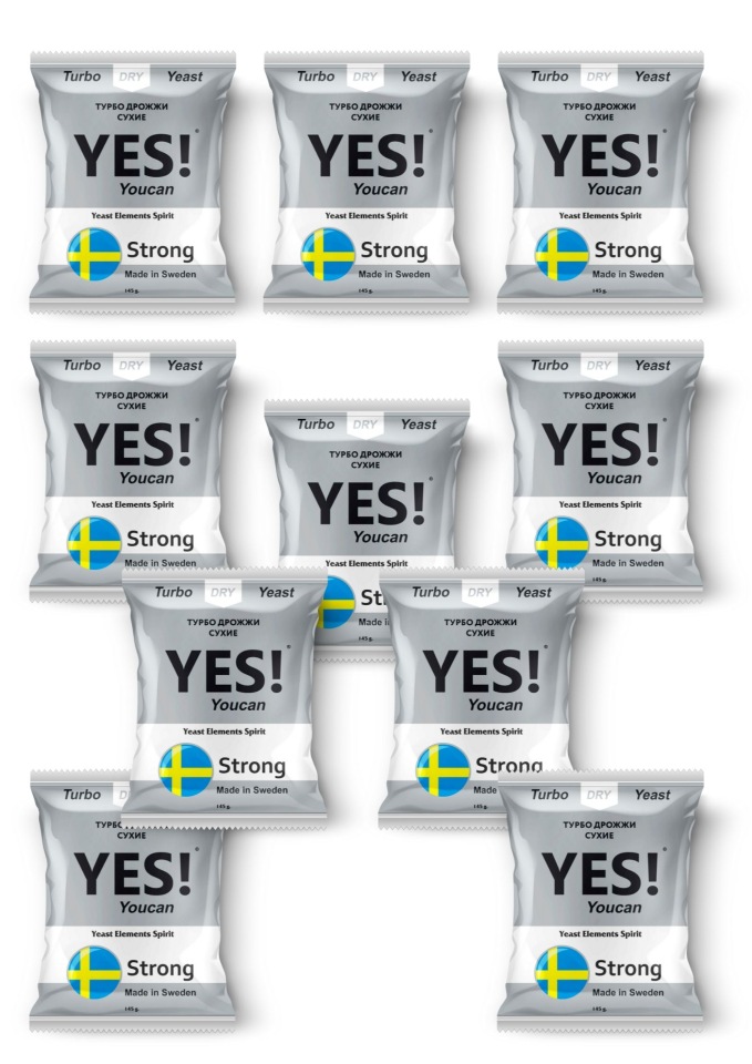 

Спиртовые турбо дрожжи YES! Strong, 10х145гр (10 штук в комплекте), Strong
