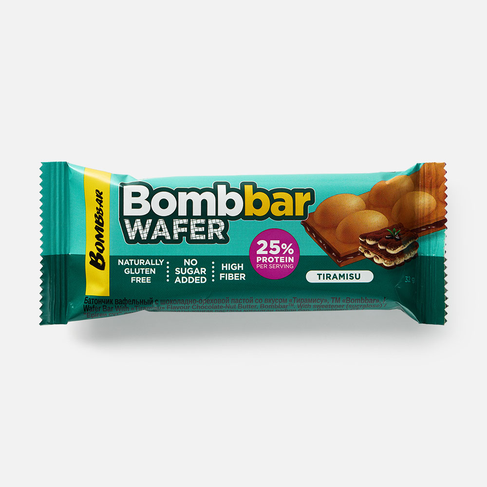 

Вафельный батончик Bombbar, с шоколадно-ореховой пастой, тирамису, 32 г