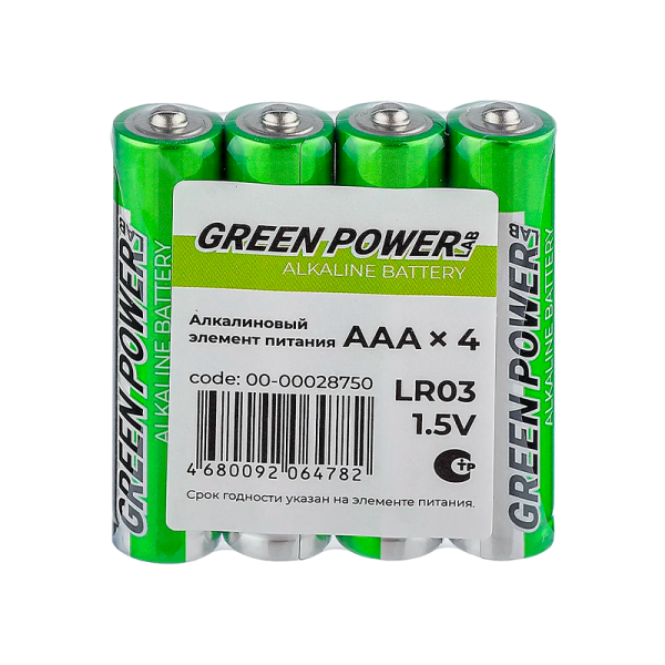 

Батарейка AAA щелочная GREEN POWERlab Alkaline LR3-4SH в упаковке 4шт. 00-00028750