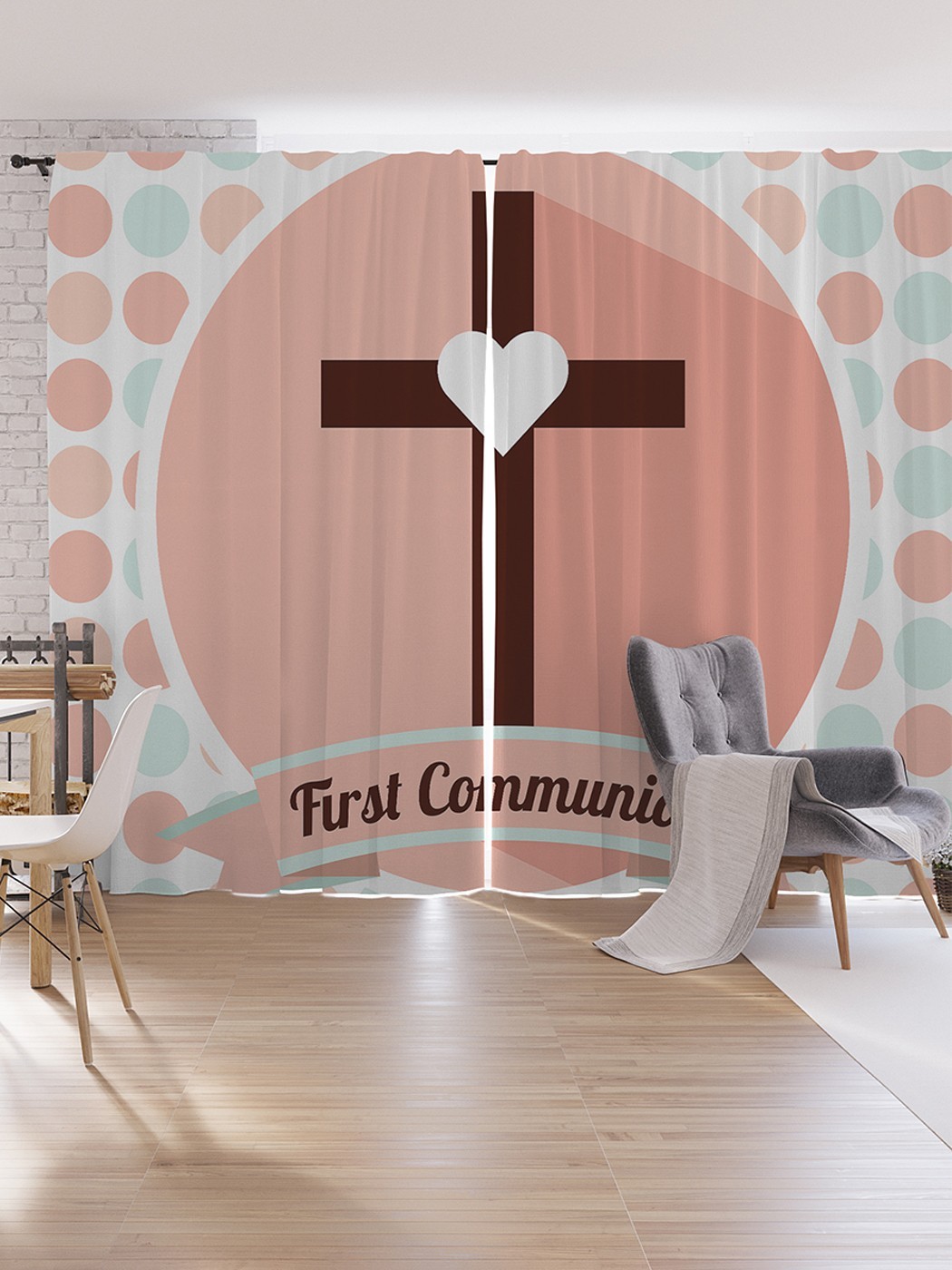 

Шторы под лён JoyArty "Первое причастие", серия Oxford DeLux, 340х265 см, Первое причастие