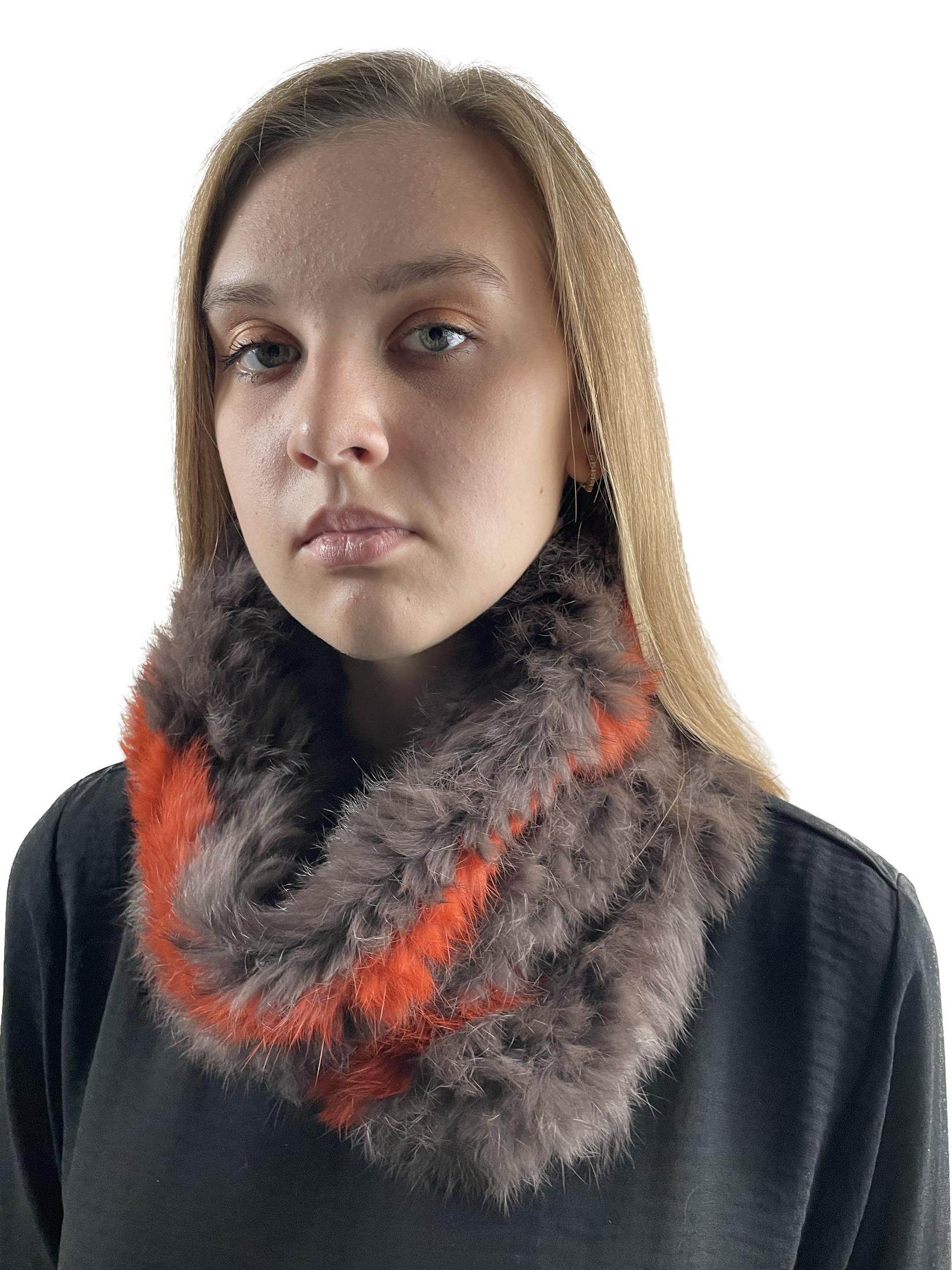 Снуд женский Королевство Птички & Бабочки Ш-29 оранжевый/коричневый, 30х27 см