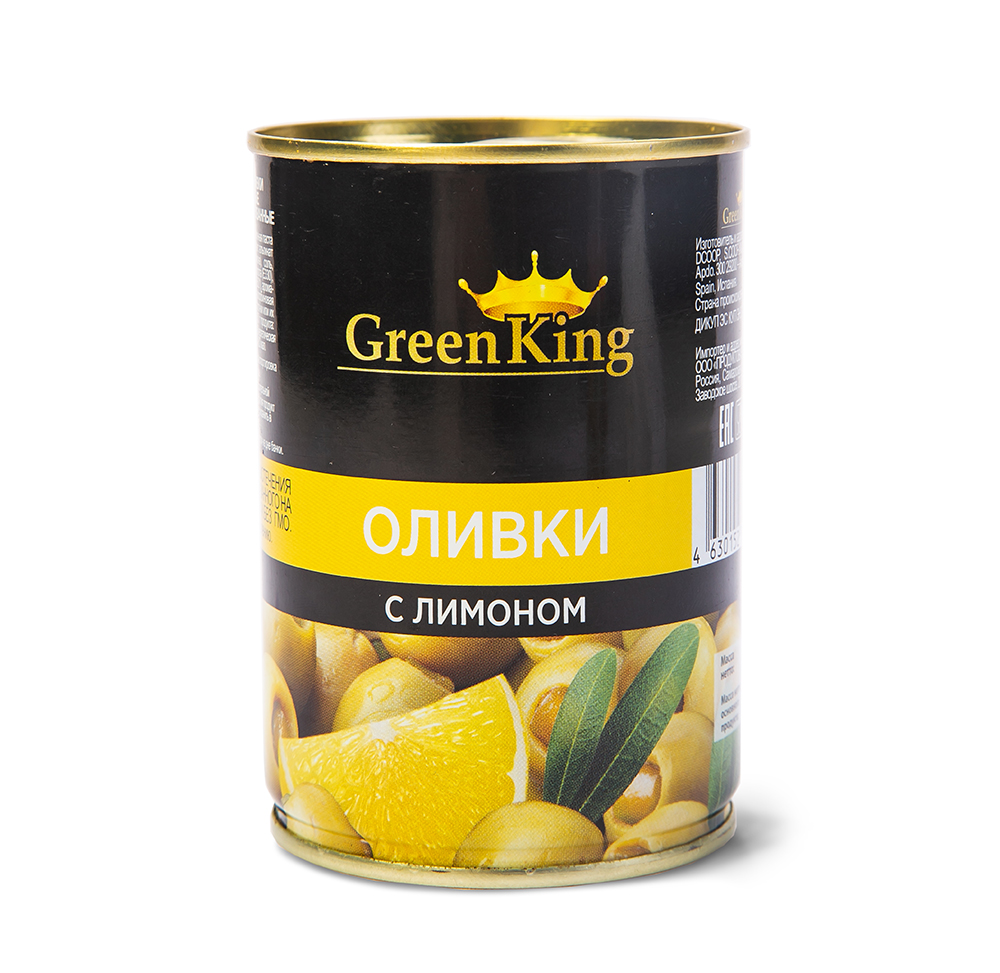 Оливки Green King фаршированные лимоном, в железной банке, 290 мл