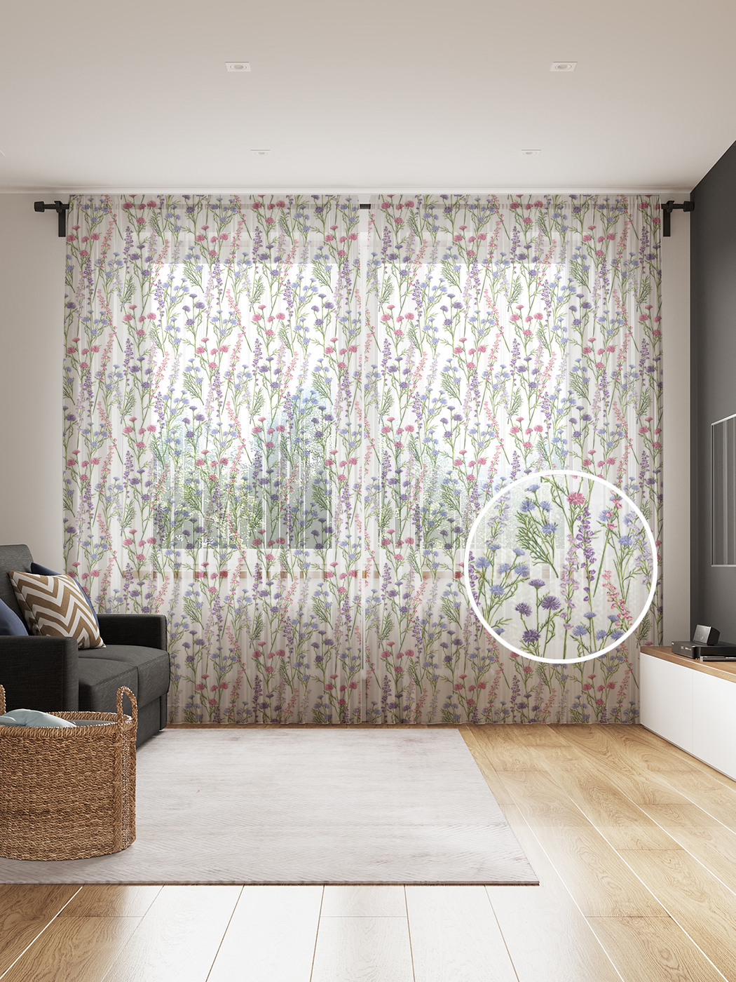 

Фототюль JoyArty "Васильки среди полевых цветов", 145x265см, 2 полотна, лента, 50 крючков, Васильки среди полевых цветов