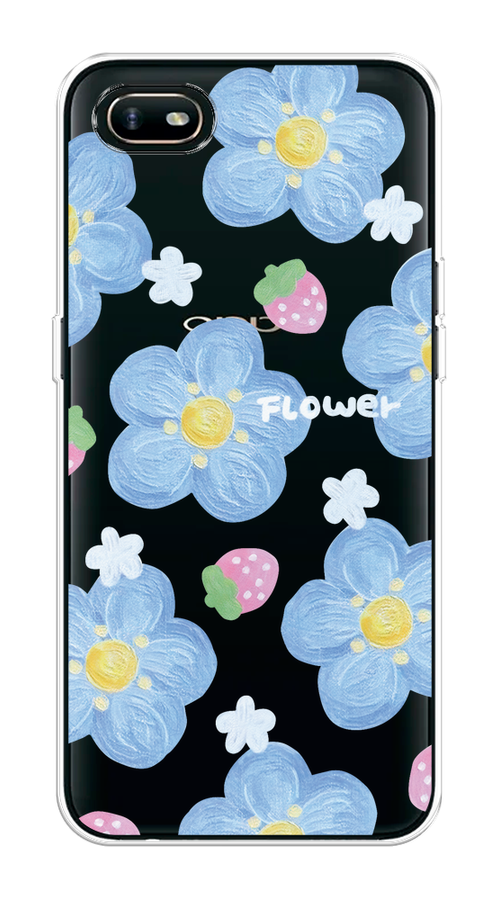 

Чехол на Oppo A1k "Цветы и клубники", Прозрачный;голубой;белый, 252150-1