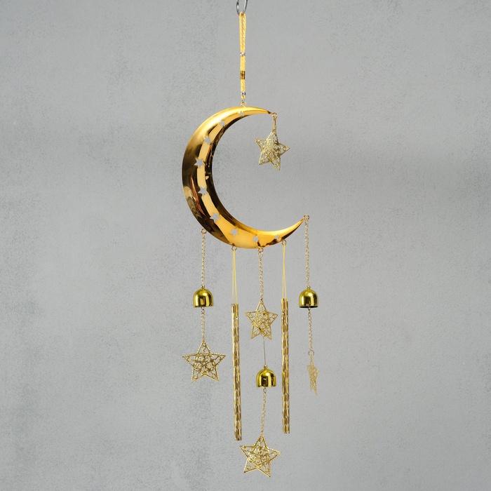 

Музыка ветра металл "Полумесяц и бабочки" 3 колокольчика 2,5х20х67 см, Золотистый