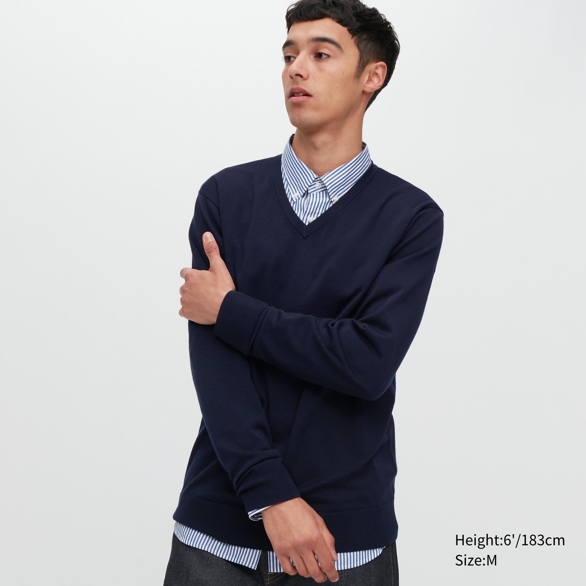 фото Пуловер мужской uniqlo 450536col69 синий m (доставка из-за рубежа)