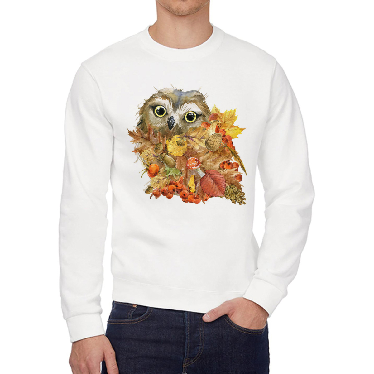 

Свитшот женский CoolPodarok Осень Совушка белый 42 RU, 2W015462