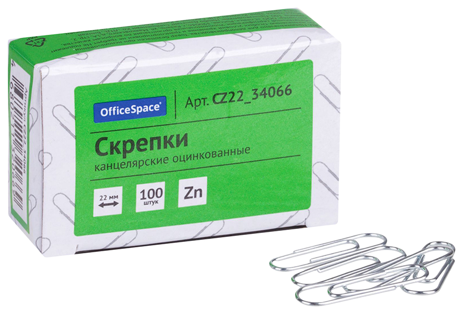 Скрепки 22 мм OfficeSpace 306916, 100 шт