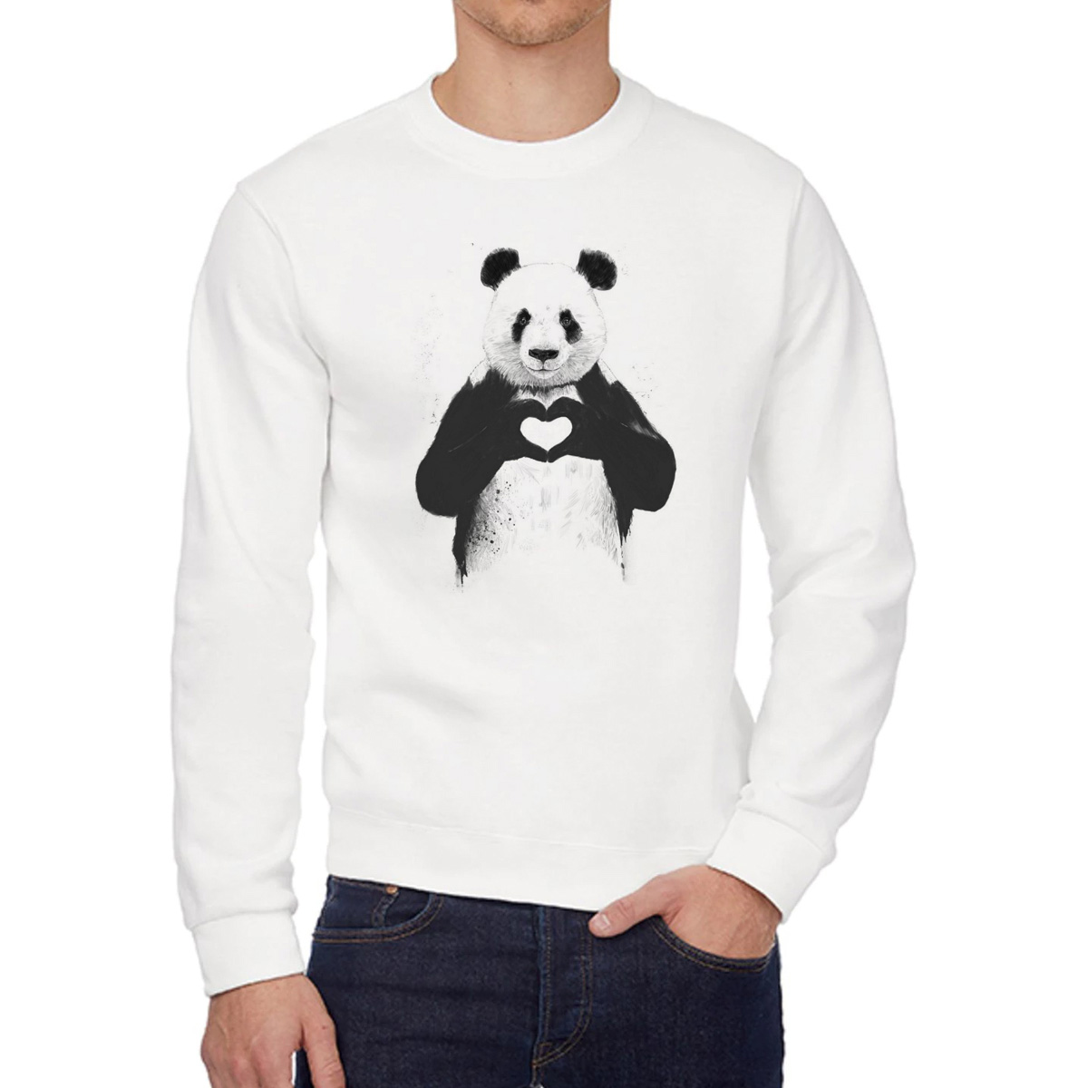 Свитшот женский CoolPodarok Животные Панда с сердечком белый 42 RU