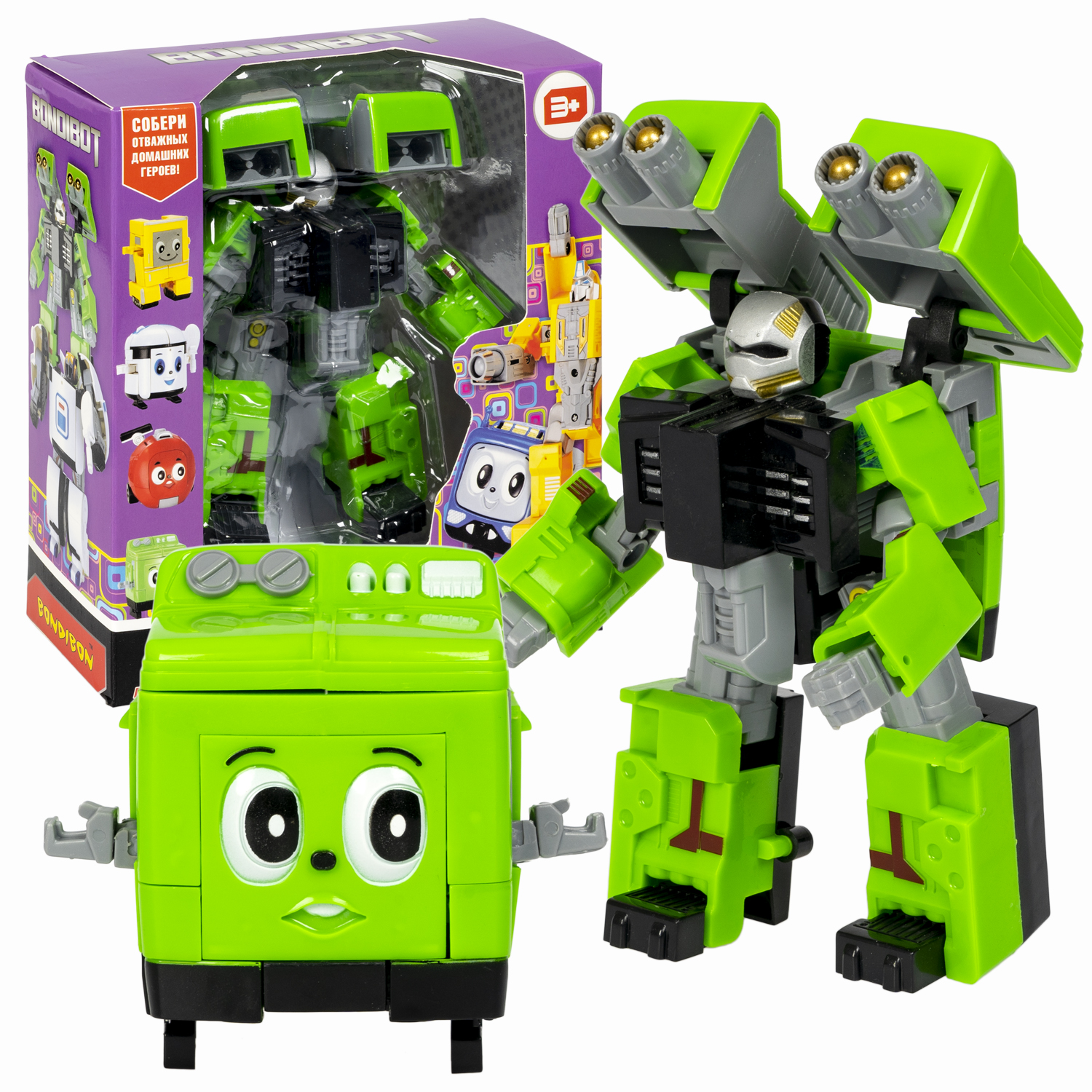 Трансформер 2в1 BONDIBOT Bondibon робот-стиральная машинка, цвет зелёный / ВВ5829