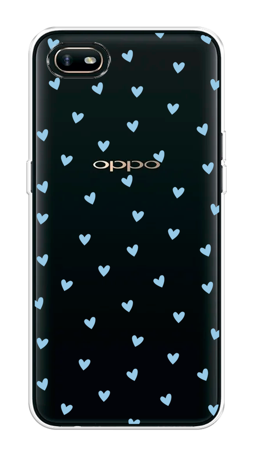 

Чехол на Oppo A1k "Голубые сердечки паттерн", Голубой;прозрачный, 252150-1