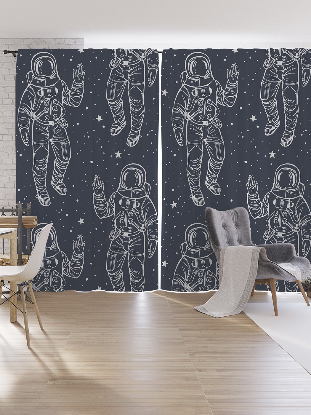 

Шторы под лён JoyArty "Привет космонавта", серия Oxford DeLux, 340х265 см, Привет космонавта