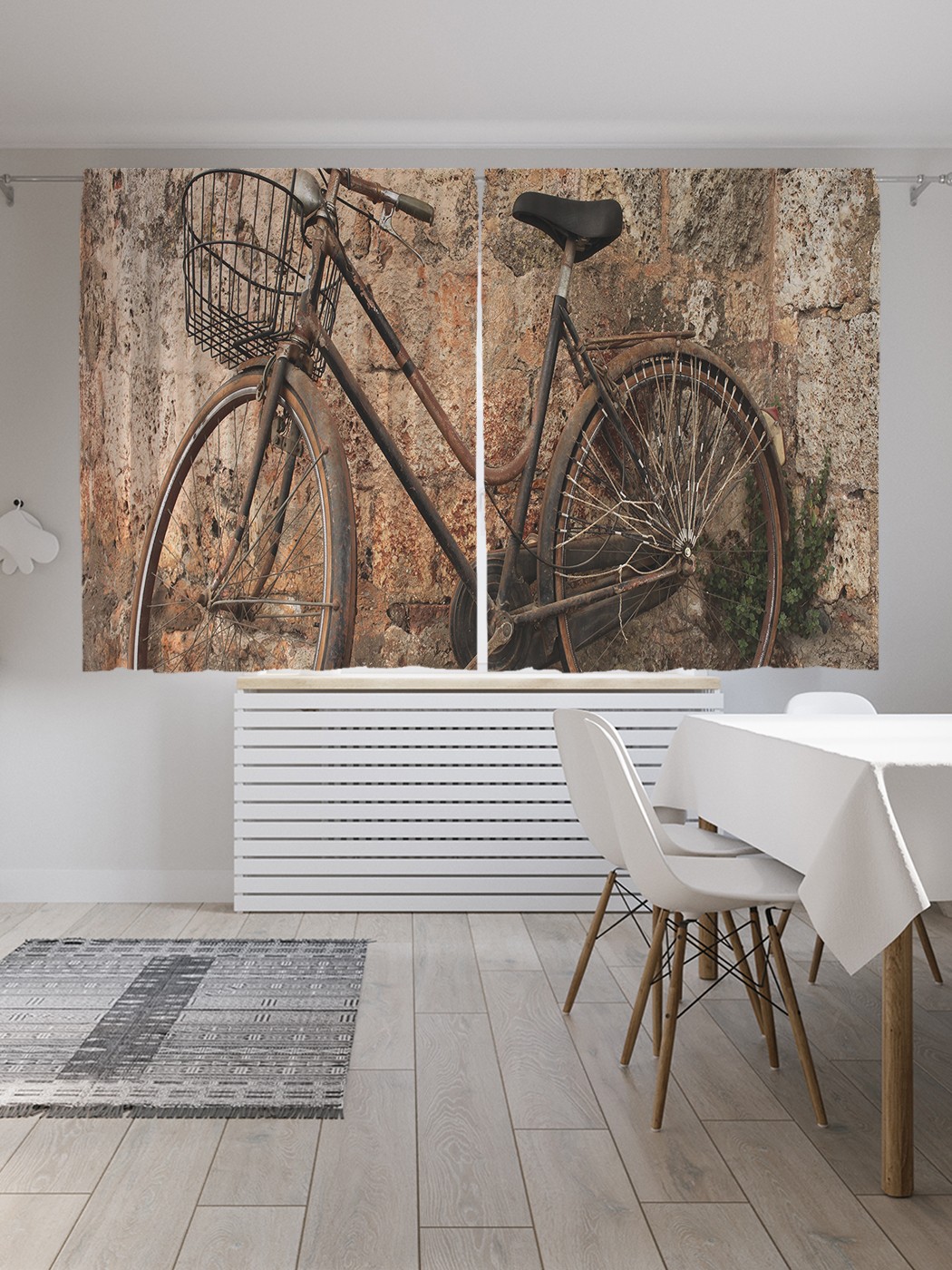фото Шторы joyarty с фотопечатью "велосипед у старой стены" из сатена, 290х180 см