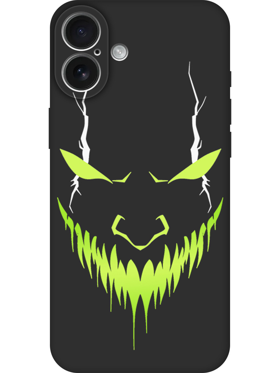 

Силиконовый чехол на Apple iPhone 16 Plus с принтом "Evil Face" матовый черный, Черный;белый;зеленый, 785197151
