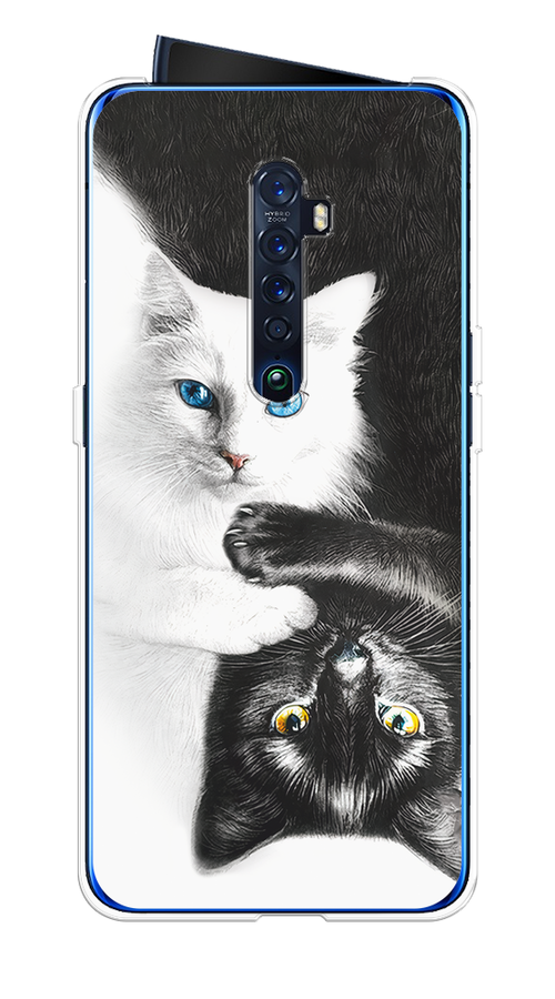 

Чехол на Oppo Reno 2 "Коты Инь-Янь", Черный;белый;голубой, 253550-1