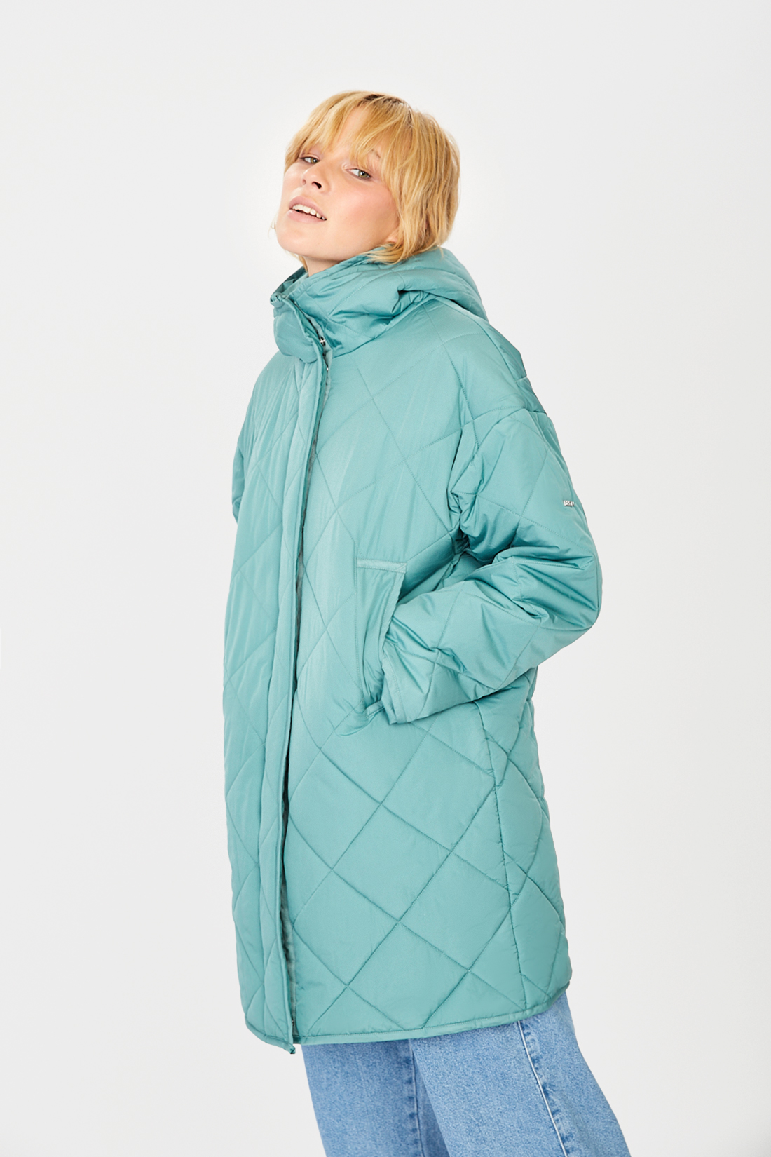 фото Утепленное пальто женское baon b031501 голубое m