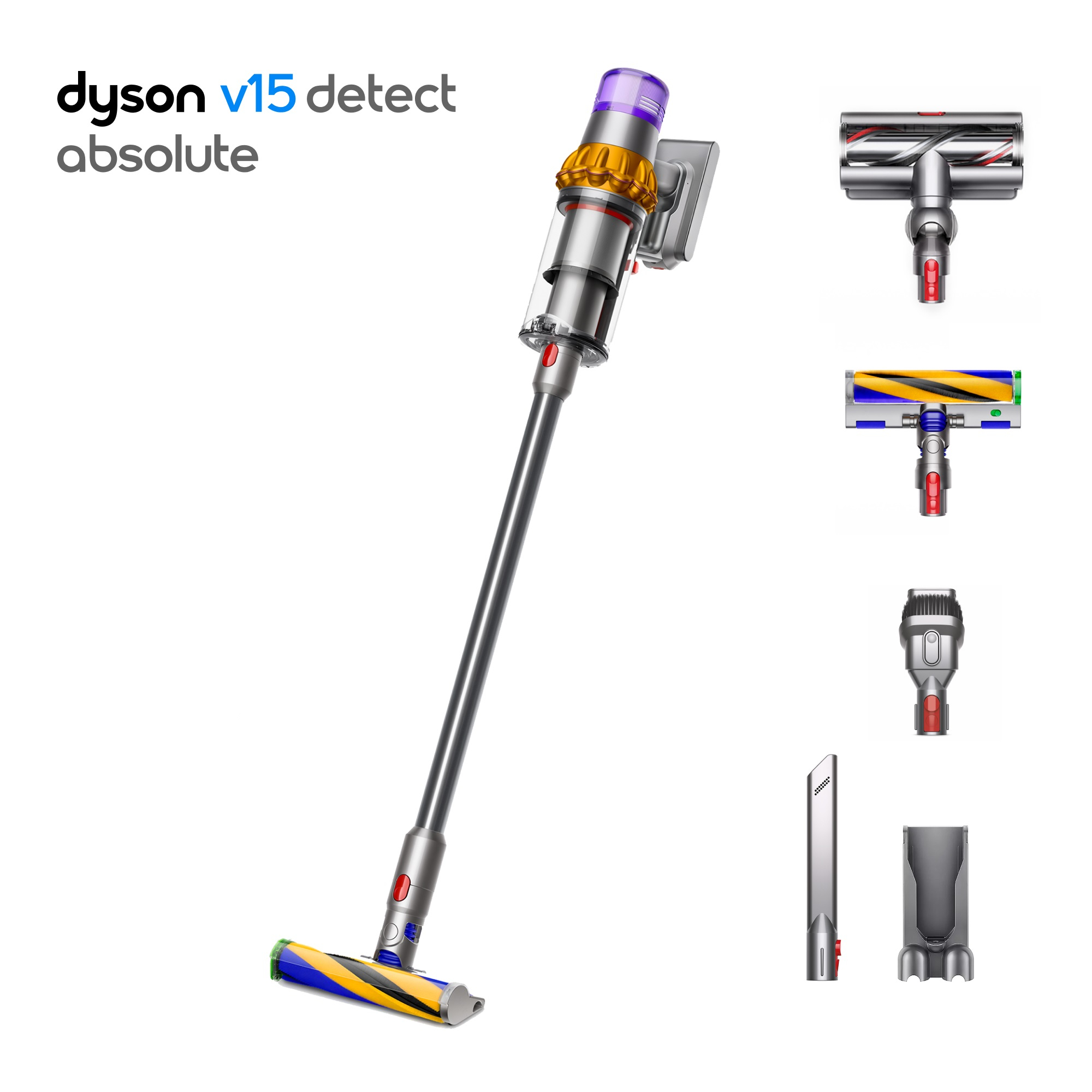 

Пылесос вертикальный Dyson V15 Detect Absolute Yellow/Nickel, V15 Detect Absolute