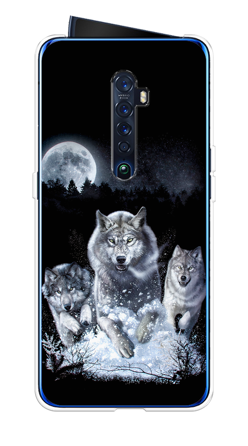 

Чехол на Oppo Reno 2 "Стая волков под луной", Черный;белый;серый, 253550-1