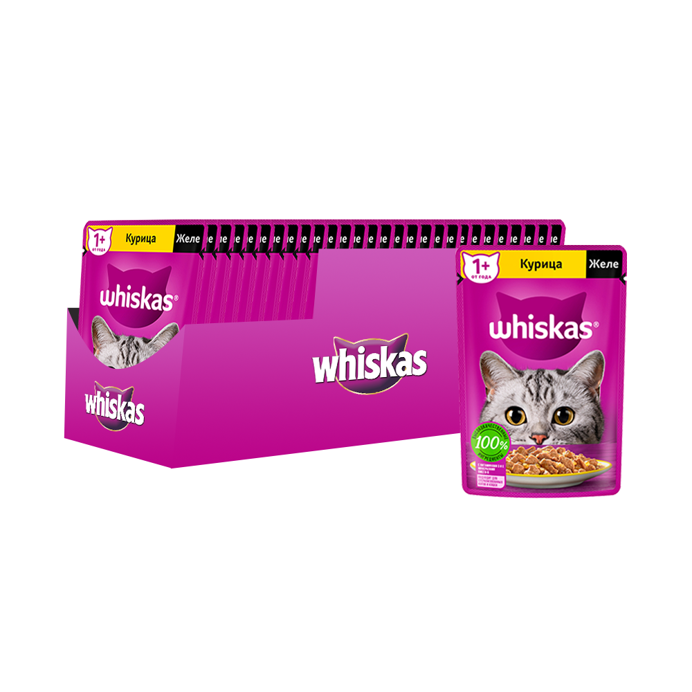 фото Влажный корм для кошек whiskas whiskas, курица, 28шт, 75г