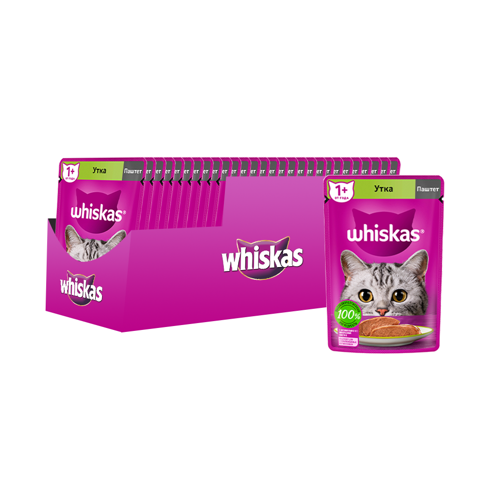 

Влажный корм для кошек Whiskas утка, 24шт по 75г, утка 75 г