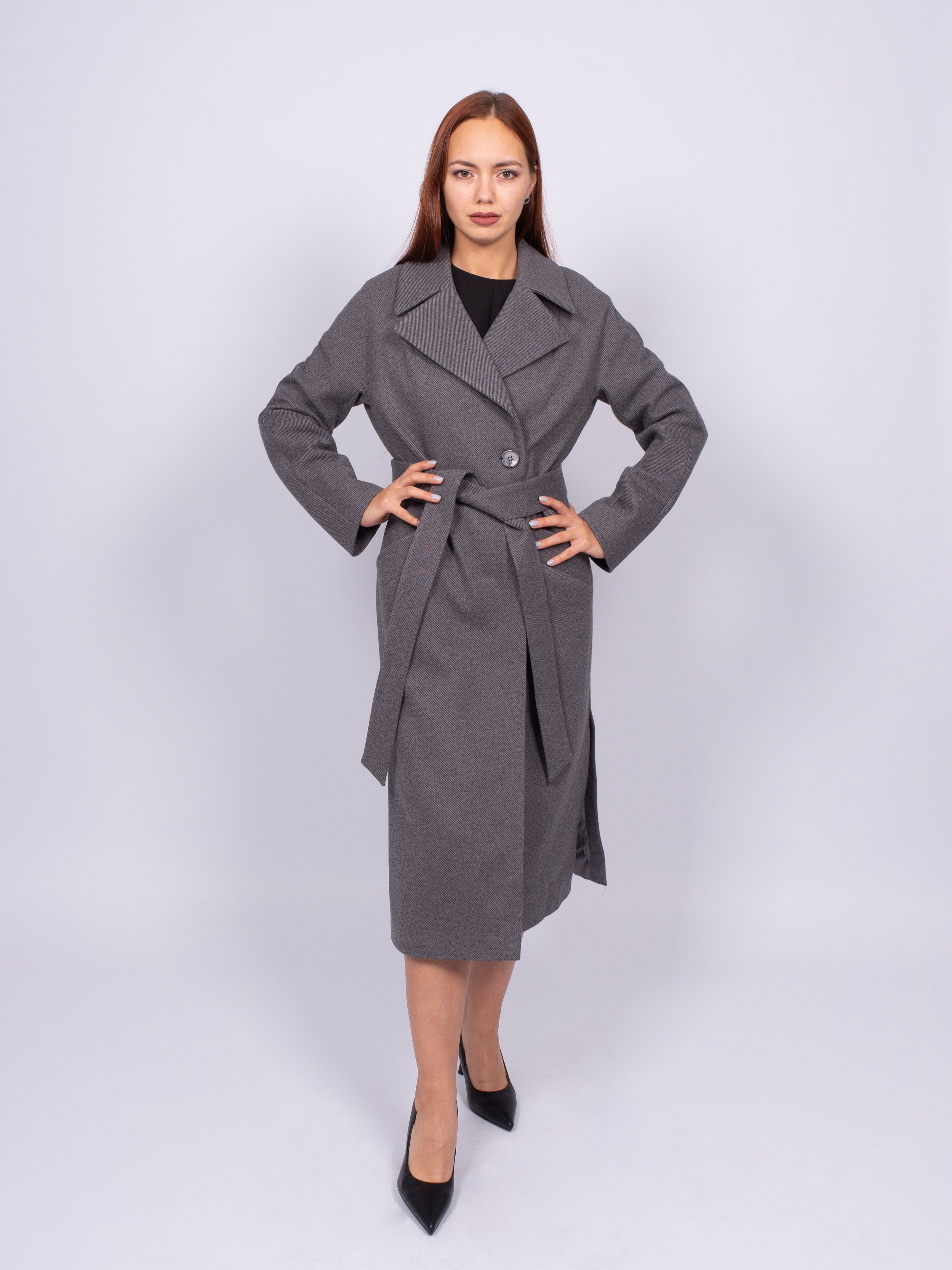 Пальто женское 365 clothes KR-135_1-Рубчик серое 40 RU