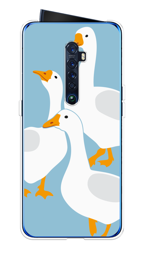 

Чехол на Oppo Reno 2 "Гусиное трио", Голубой;белый;серый;желтый, 253550-1