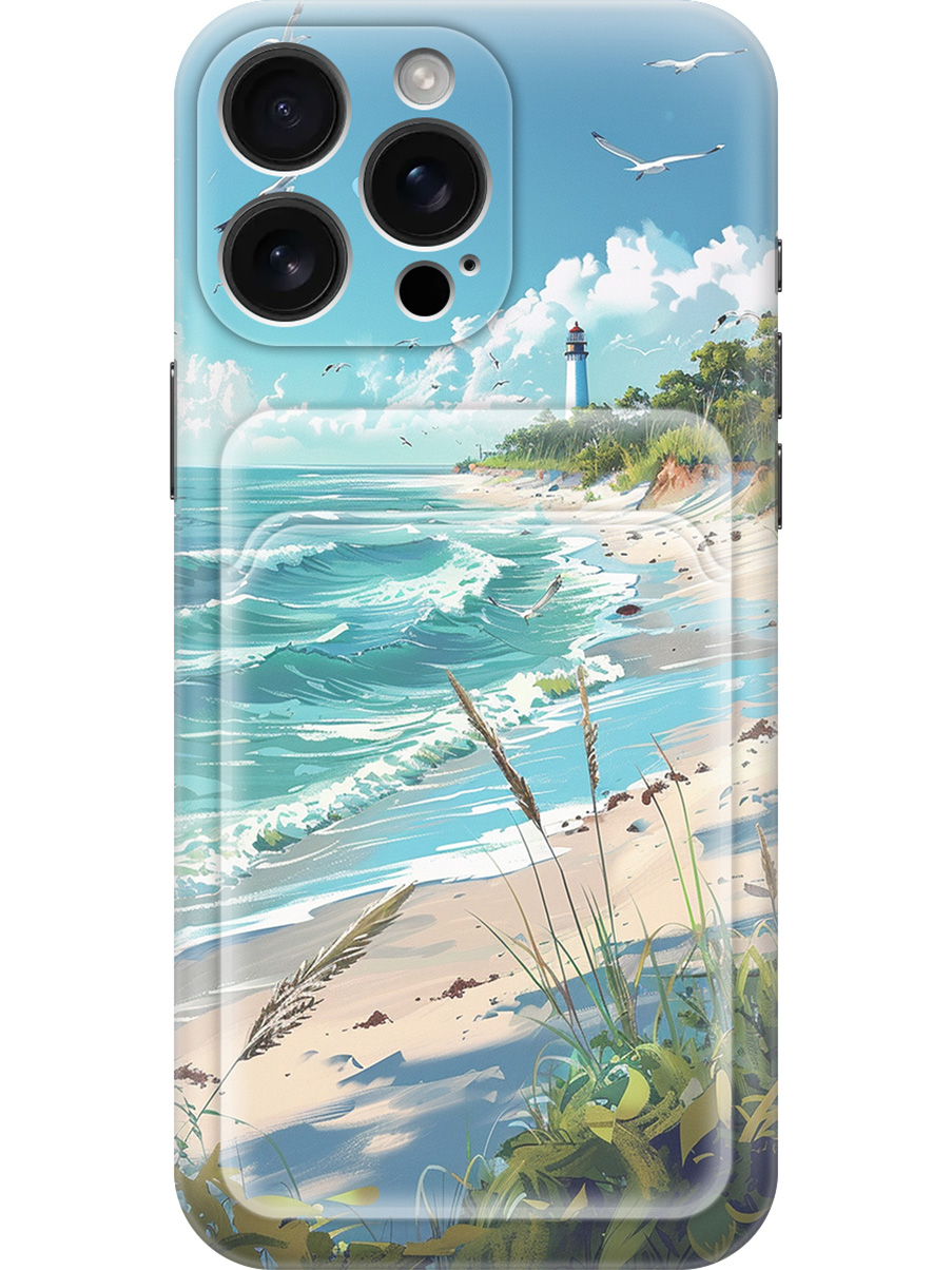

Силиконовый чехол на Apple iPhone 16 Pro Max с принтом с карманом для карты 825247, Прозрачный;белый;зеленый;голубой, 785198341