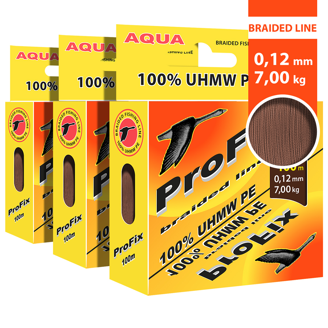 фото Плетеный шнур aqua profix brown 0,12mm 100m, цвет - коричневый, test - 7,00kg (набор 3 шт)