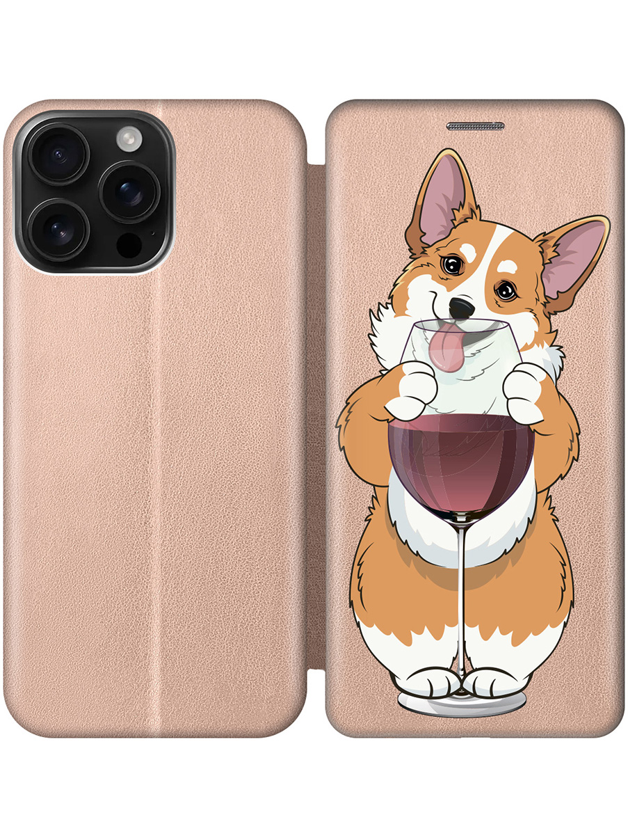 

Чехол-книжка на Apple iPhone 16 Pro Max с принтом "Корги и бокал" золотой, Золотистый;белый;бордовый, 785198371