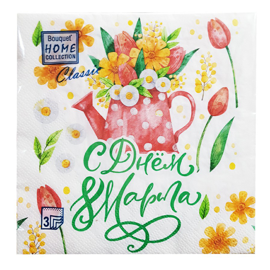 Салфетки бумажные 8 марта 3 слоя 33 х 33 см 20 шт