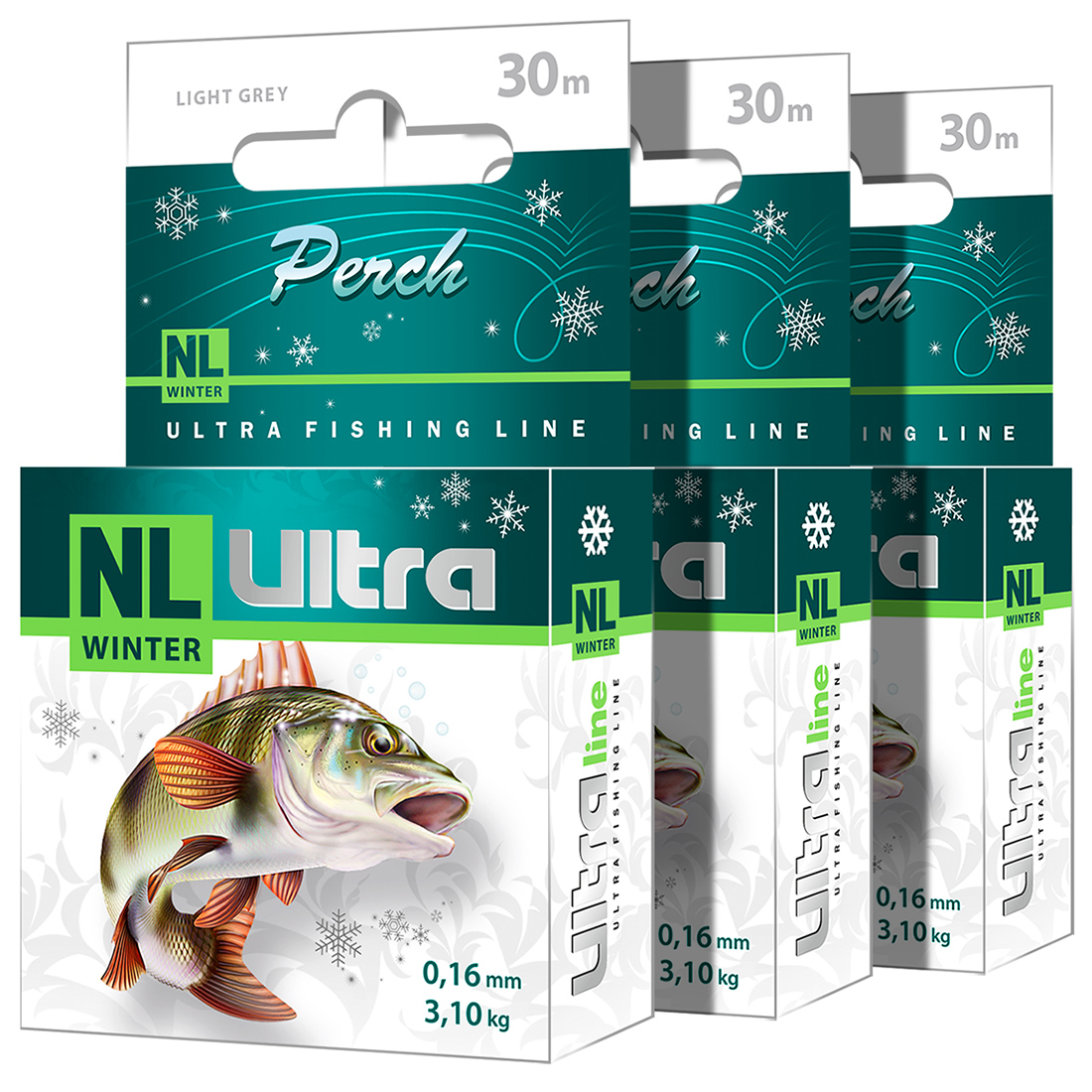 фото Леска зимняя nl ultra perch (окунь) 30m 0,16mm, test - 3,10kg, (3 шт. комплект) aqua