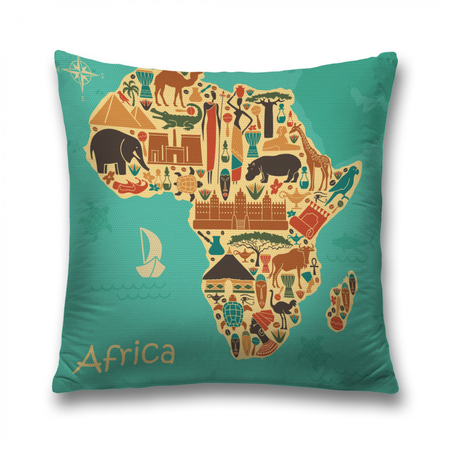 

Наволочка декоративная JoyArty "Континент Африка" на молнии, 45x45 см, Голубой, Континент Африка