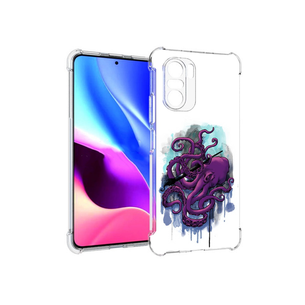 

Чехол MyPads Tocco для Xiaomi Redmi K40 фиолетовый осьминог (PT158239.260.658), Прозрачный, Tocco