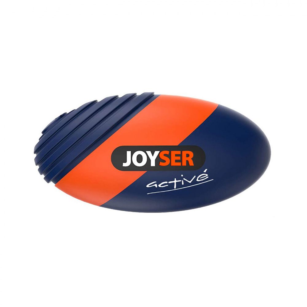 фото Игрушка-пищалка для собак joyser active резиновый мяч регби, синий, 15 см