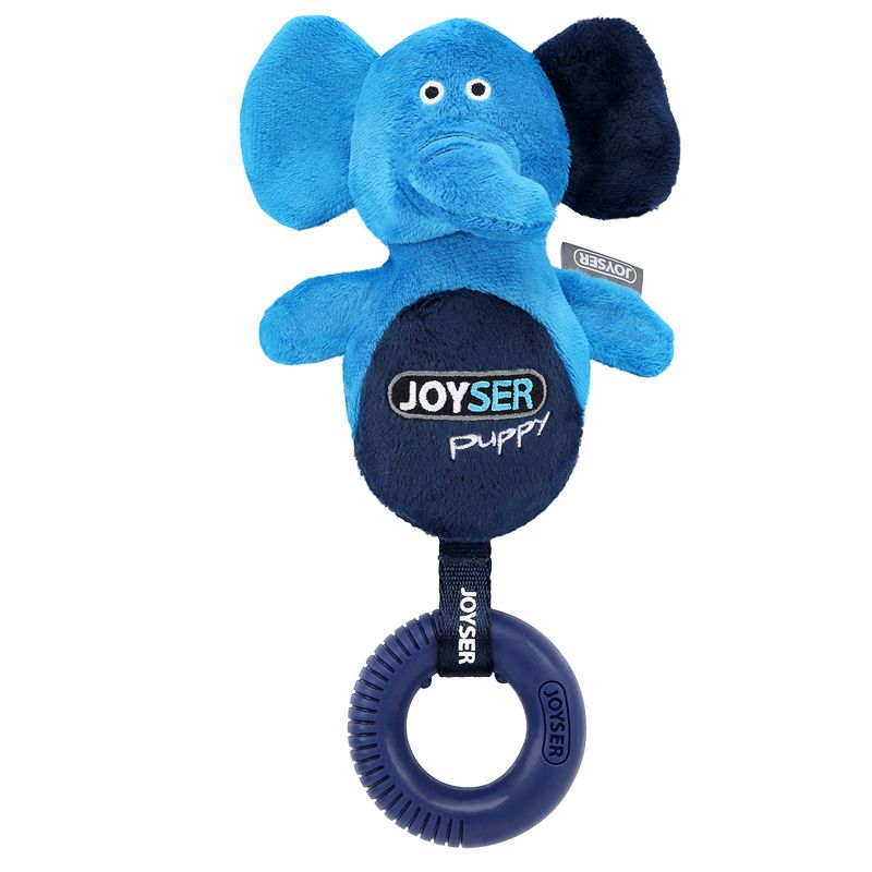 фото Игрушка-пищалка для собак joyser puppy слоник с резиновым кольцом, голубой, 21 см